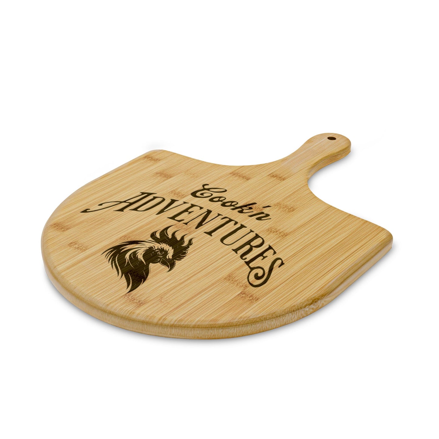 Bamboo Pizza Peel – "Cook'n Adventures" Engraved Serving Board