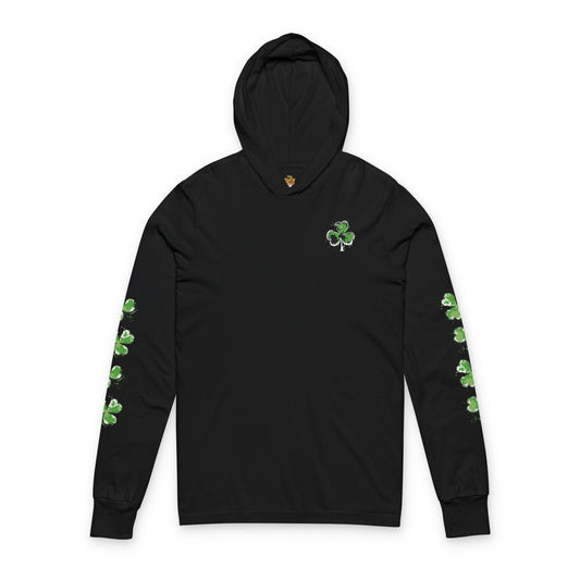 St. Patrick's Shamrock Hooded Long Sleeve Tee — 'Mostly Lucky' Graphic