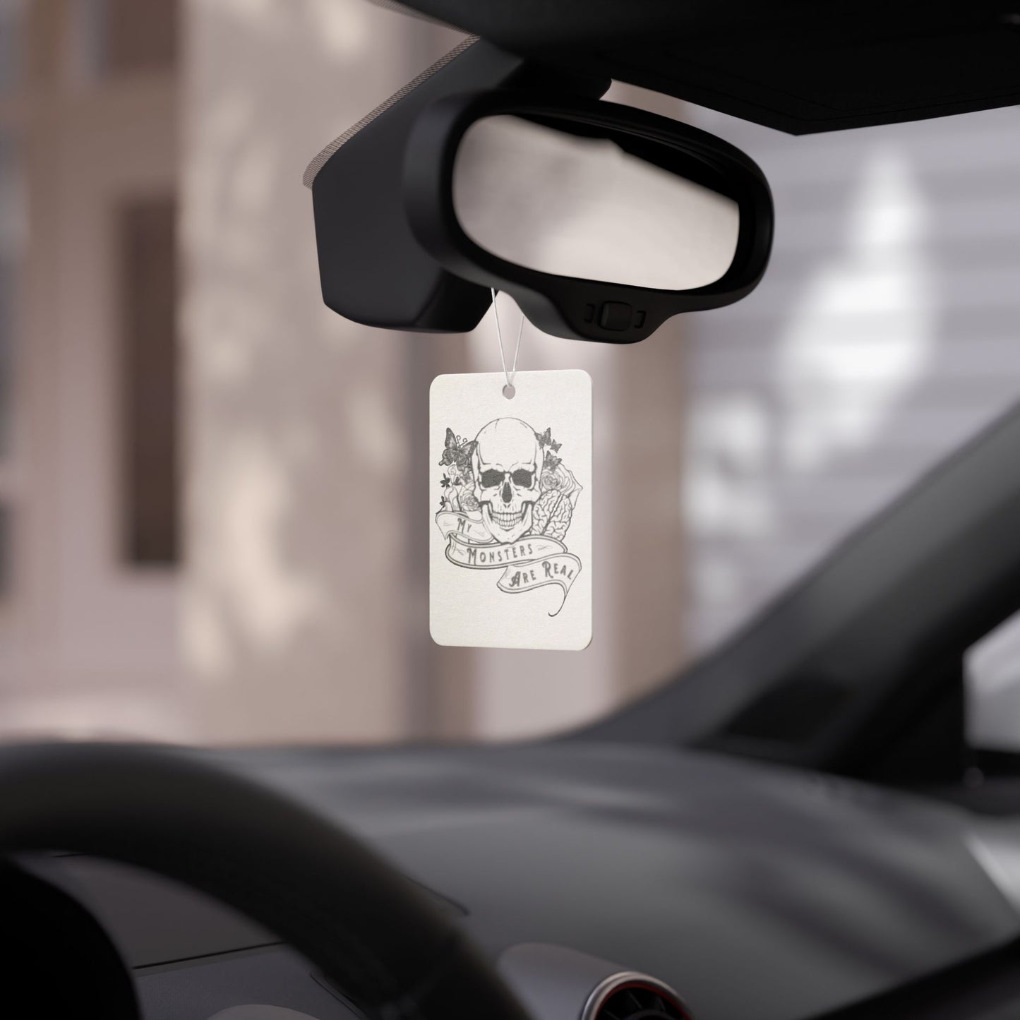 Skull & Banner Car Air Freshener — 'Monsters Are Real' Gothic Scent Tag