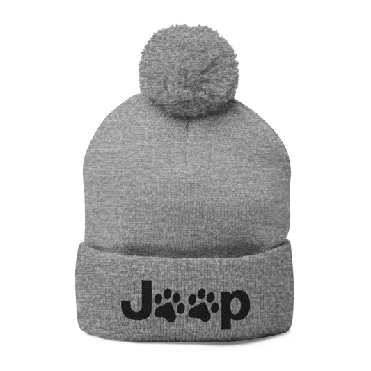 Jeep Pets Pom-Pom Knit Cap — Embroidered Jeep Paw Logo Winter Beanie