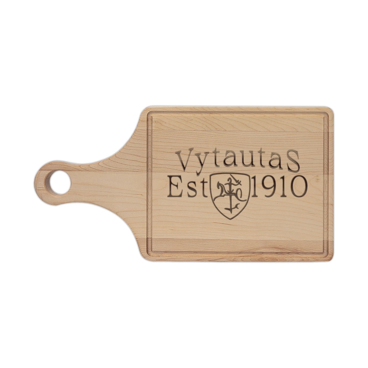 Vytautas Est. 1910 Engraved Wooden Cutting Board – Personalized Lithuanian Crest Gift