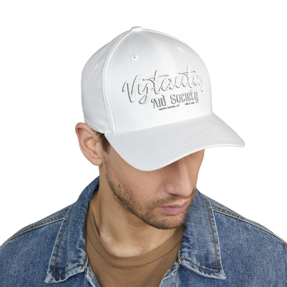 Vytautas Fitted Embroidered Cap — Retro Script Logo Fitted Baseball Hat