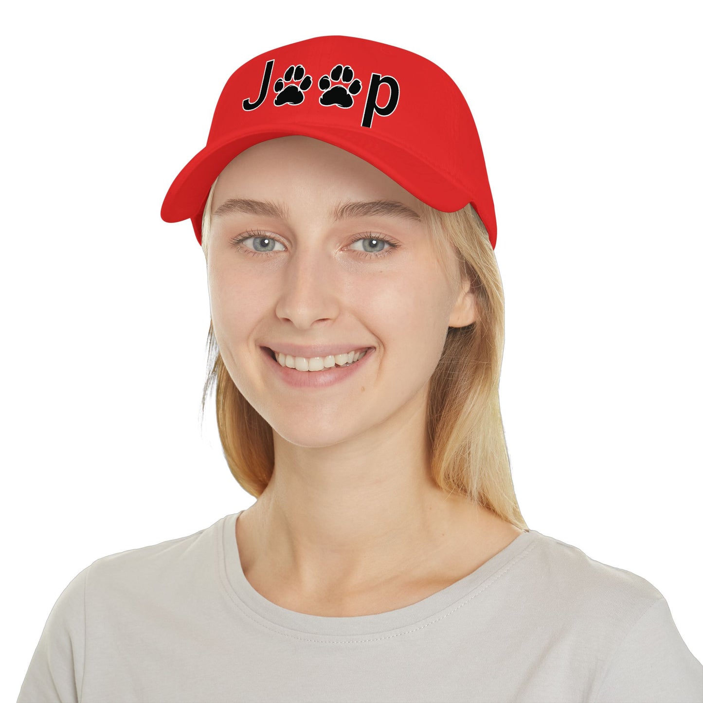 Jeep Paw Print Cap – Red Low Profile Baseball Hat for Dog & Jeep Lovers