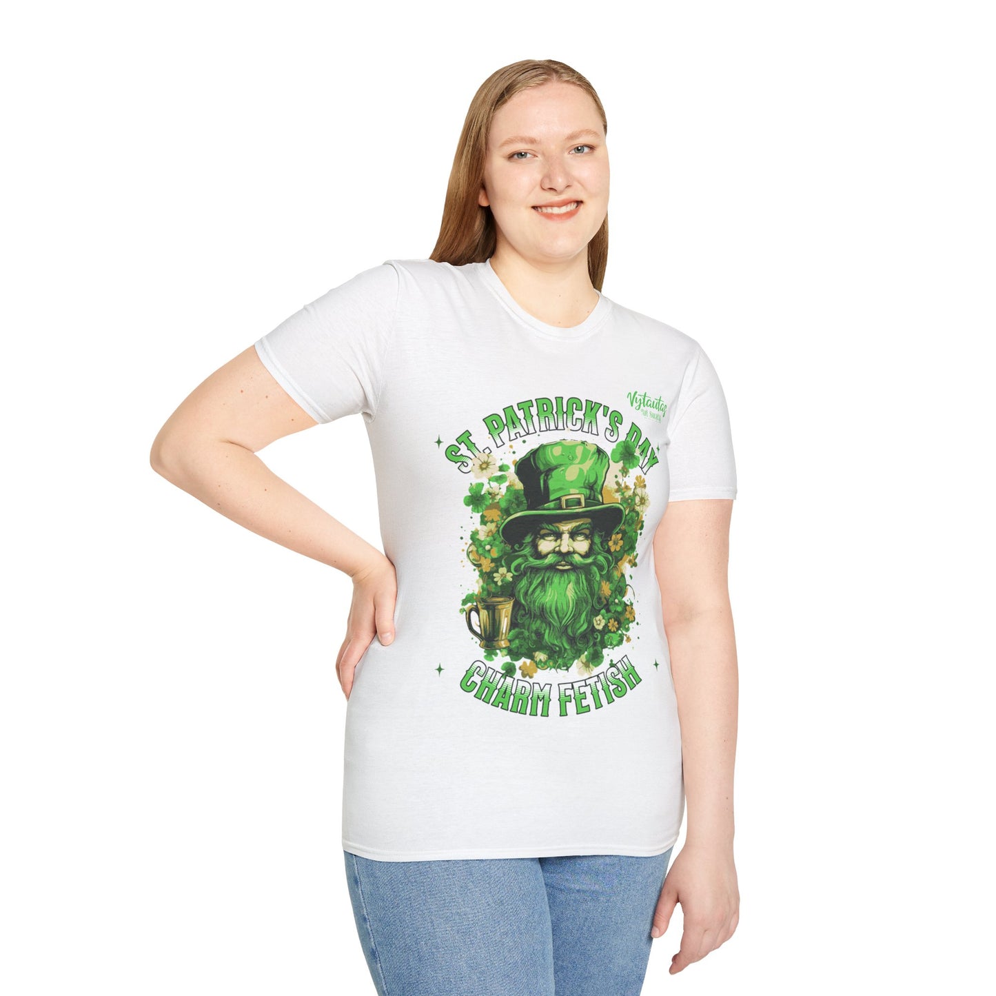 Vytautas St. Patrick's Day Leprechaun T-Shirt — "Charm Fetish" Green Beer & Shamrock Design