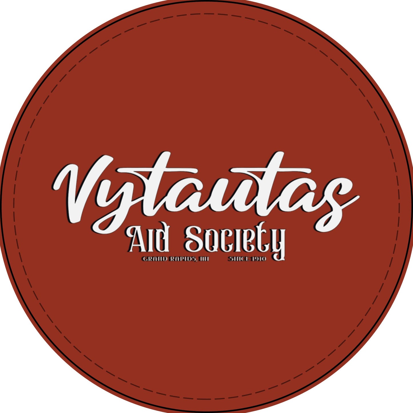 Faux Leather Patch — "Vytautas Aid Society" Engraved "Heat Press On" Badge