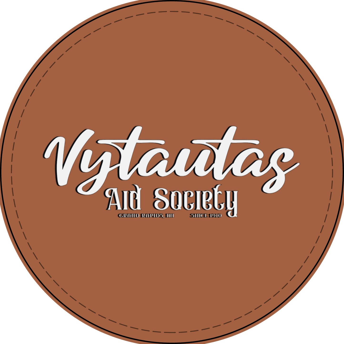 Faux Leather Patch — "Vytautas Aid Society" Engraved "Heat Press On" Badge