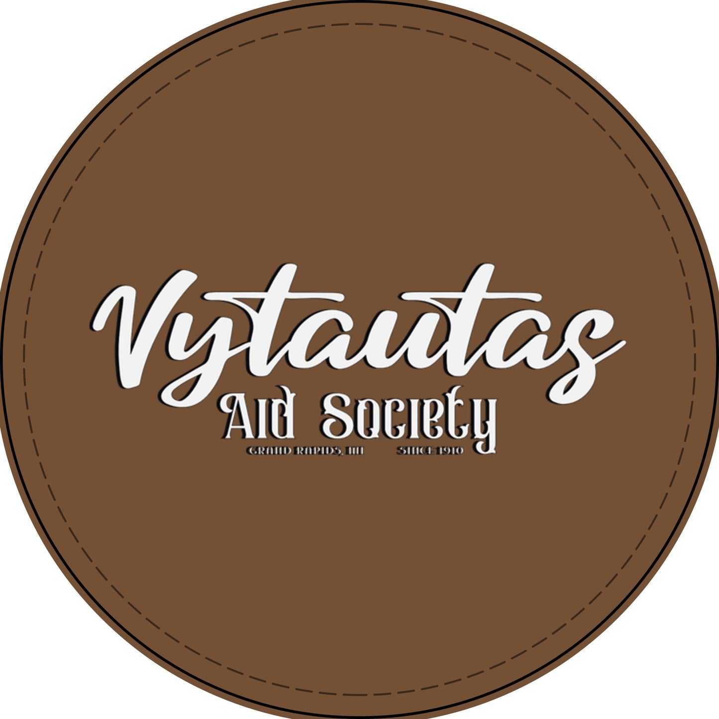 Faux Leather Patch — "Vytautas Aid Society" Engraved "Heat Press On" Badge
