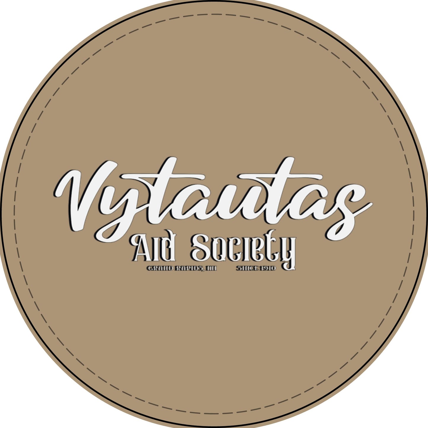 Faux Leather Patch — "Vytautas Aid Society" Engraved "Heat Press On" Badge