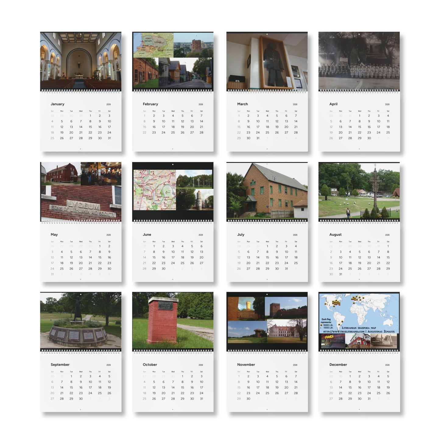 Lithuanian 2026 Wall Calendar — Historic Photos and local Vytautus Mi Photos, Monthly Planner