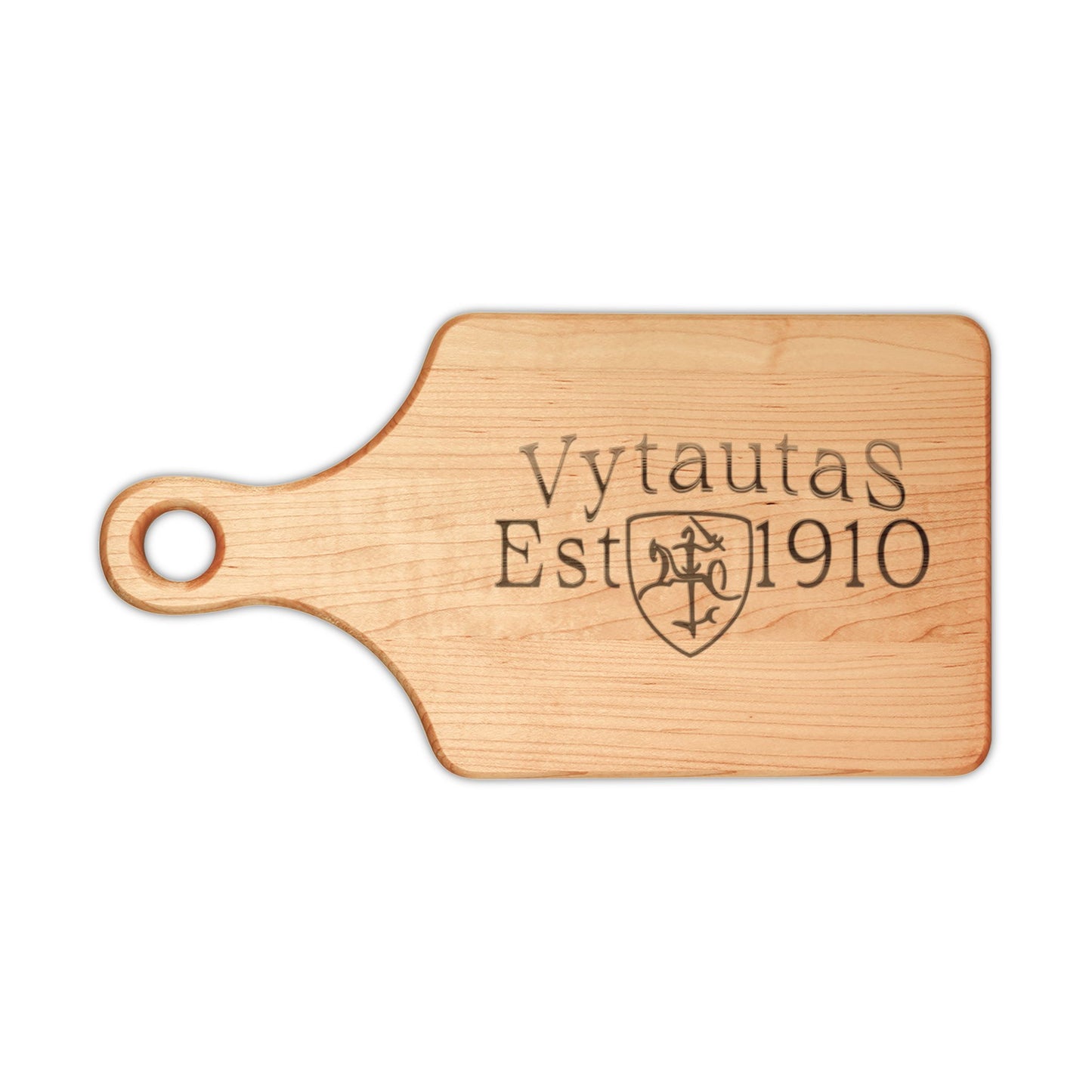 Vytautas Est. 1910 Engraved Wooden Cutting Board – Personalized Lithuanian Crest Gift