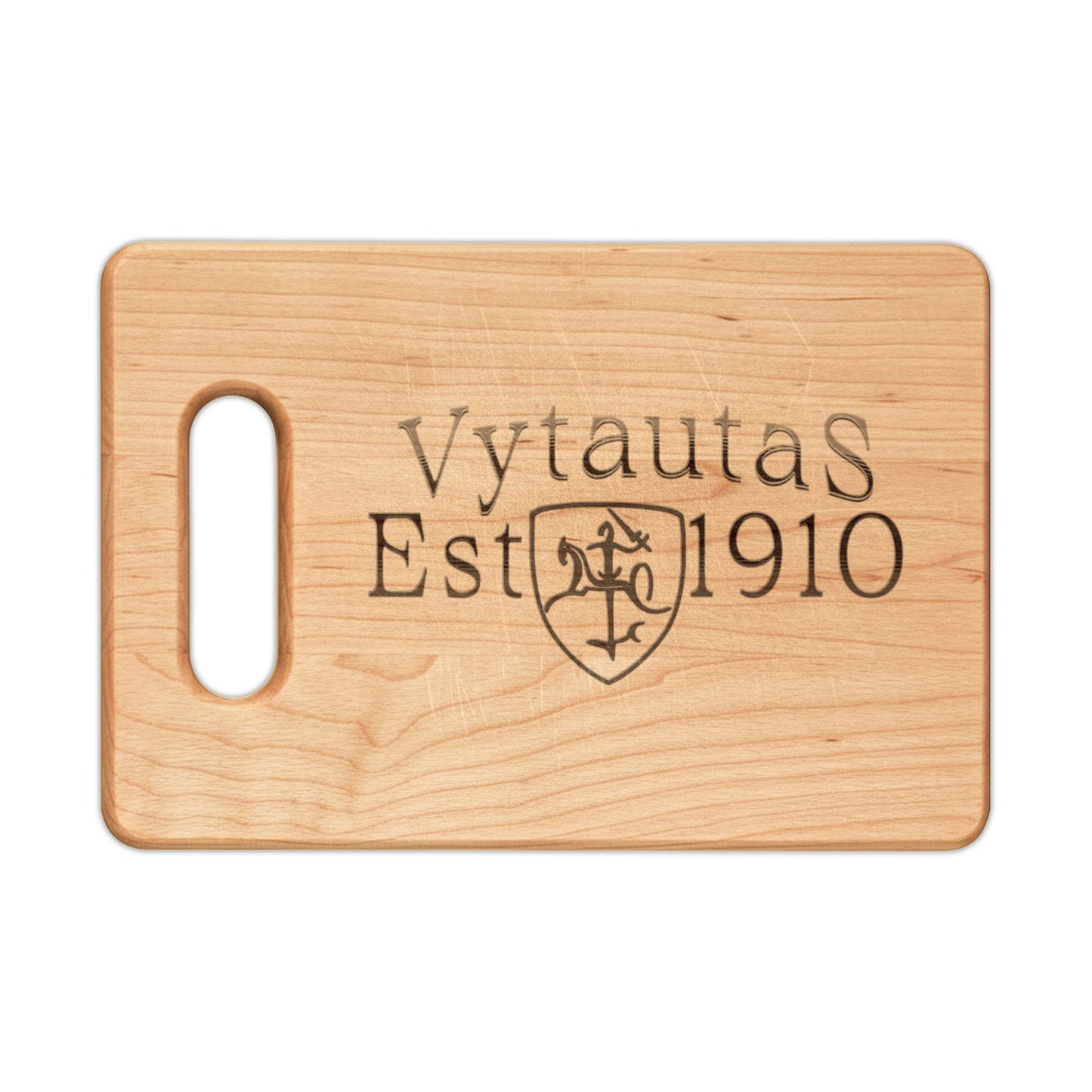 Vytautas Est. 1910 Engraved Wooden Cutting Board – Personalized Lithuanian Crest Gift