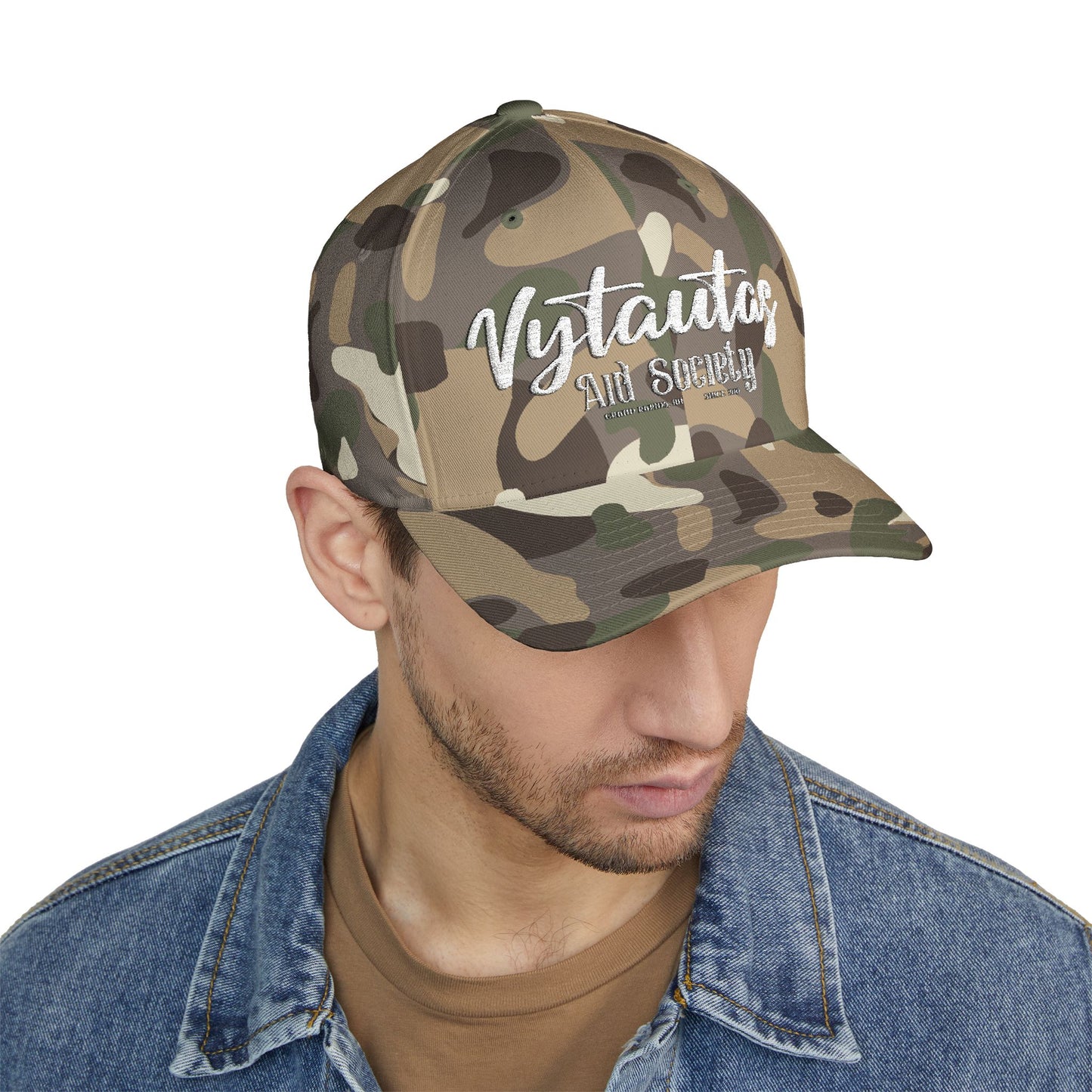 Vytautas Fitted Embroidered Cap — Retro Script Logo Fitted Baseball Hat