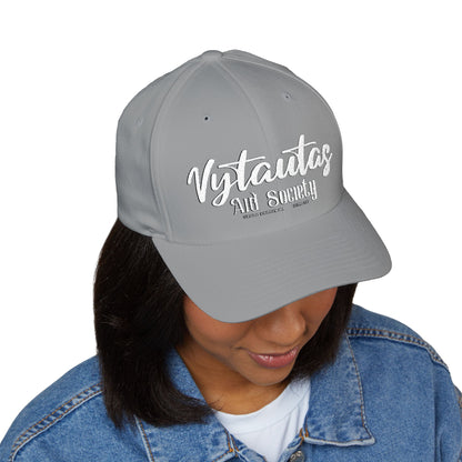 Vytautas Fitted Embroidered Cap — Retro Script Logo Fitted Baseball Hat
