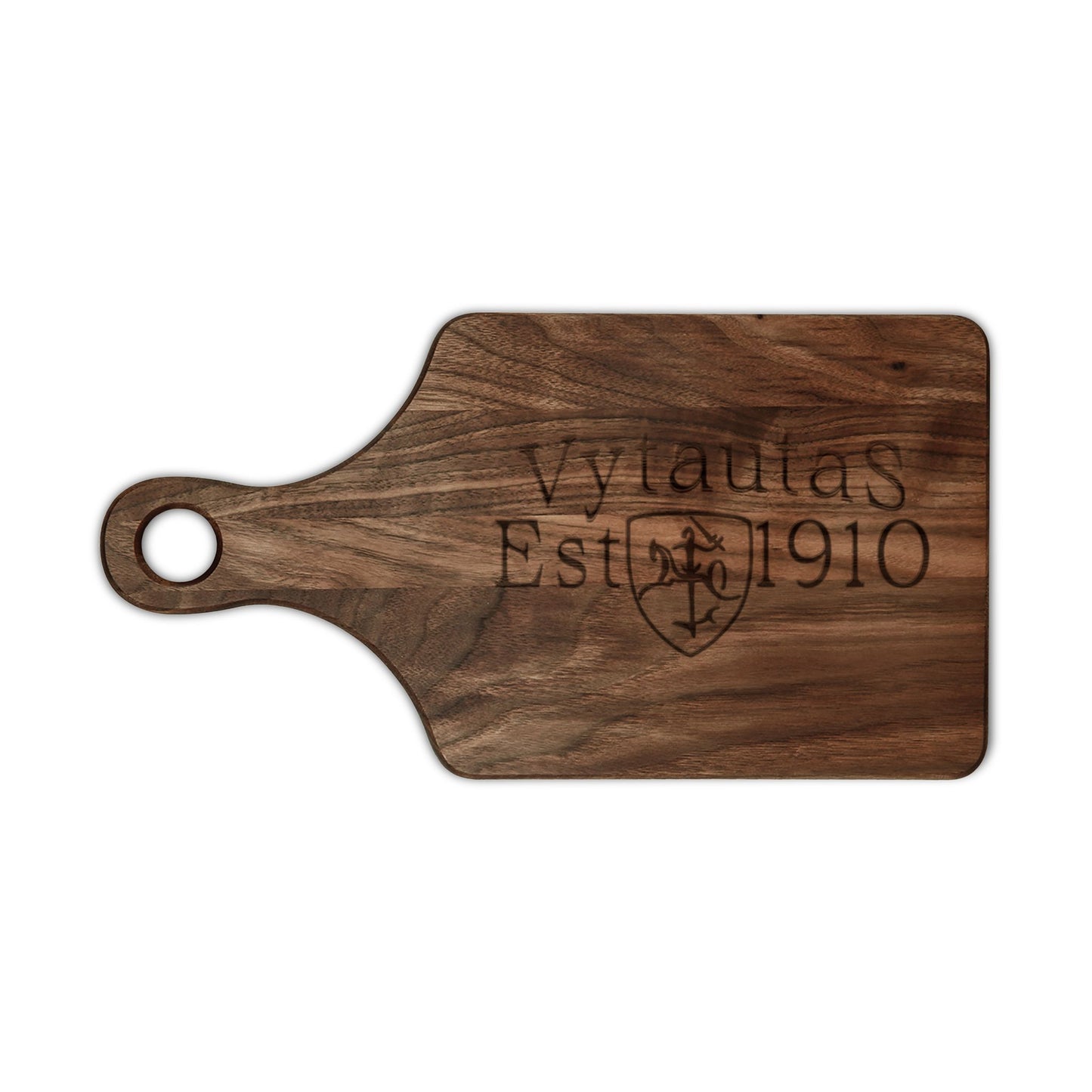 Vytautas Est. 1910 Engraved Wooden Cutting Board – Personalized Lithuanian Crest Gift