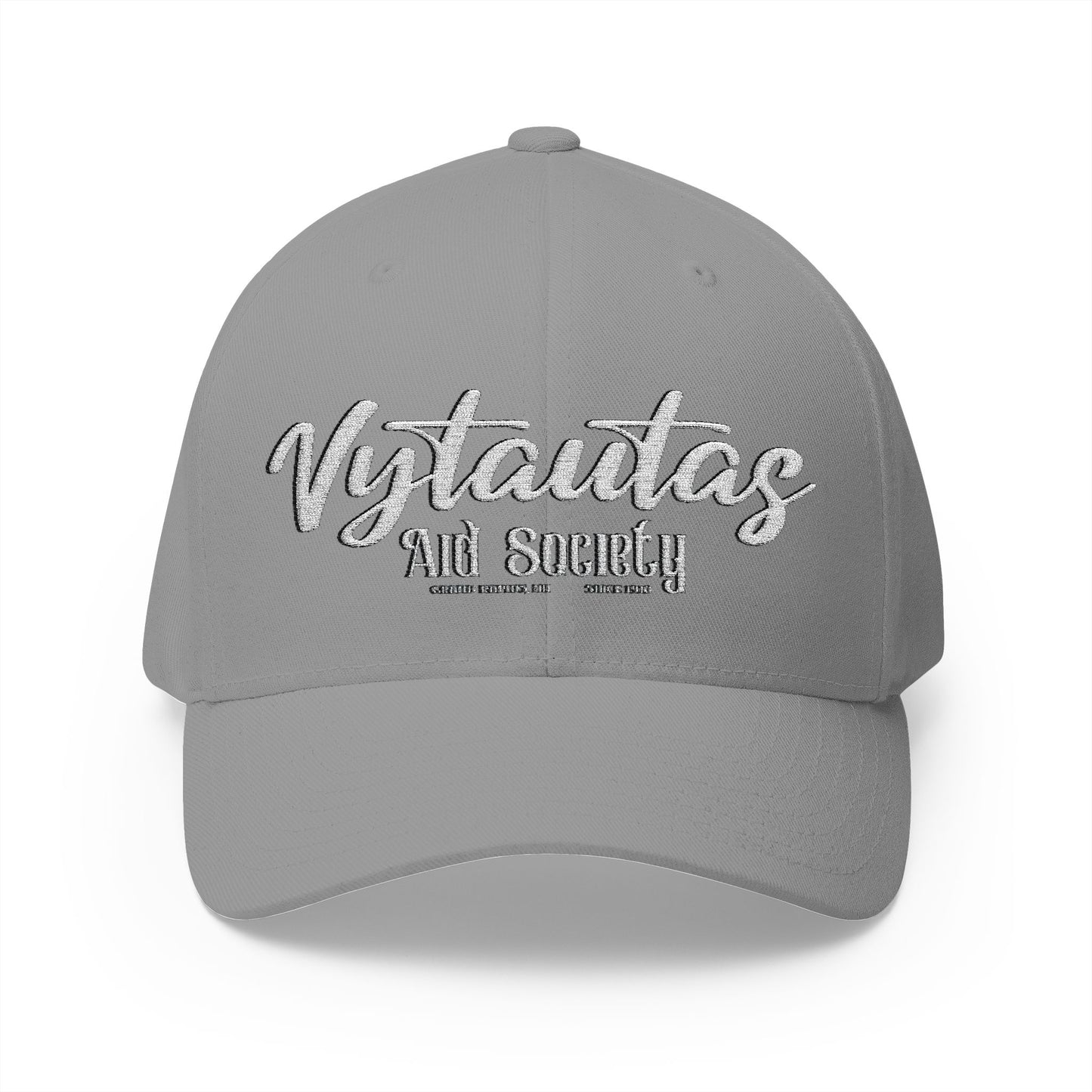 Vytautas Fitted Embroidered Cap — Retro Script Logo Fitted Baseball Hat