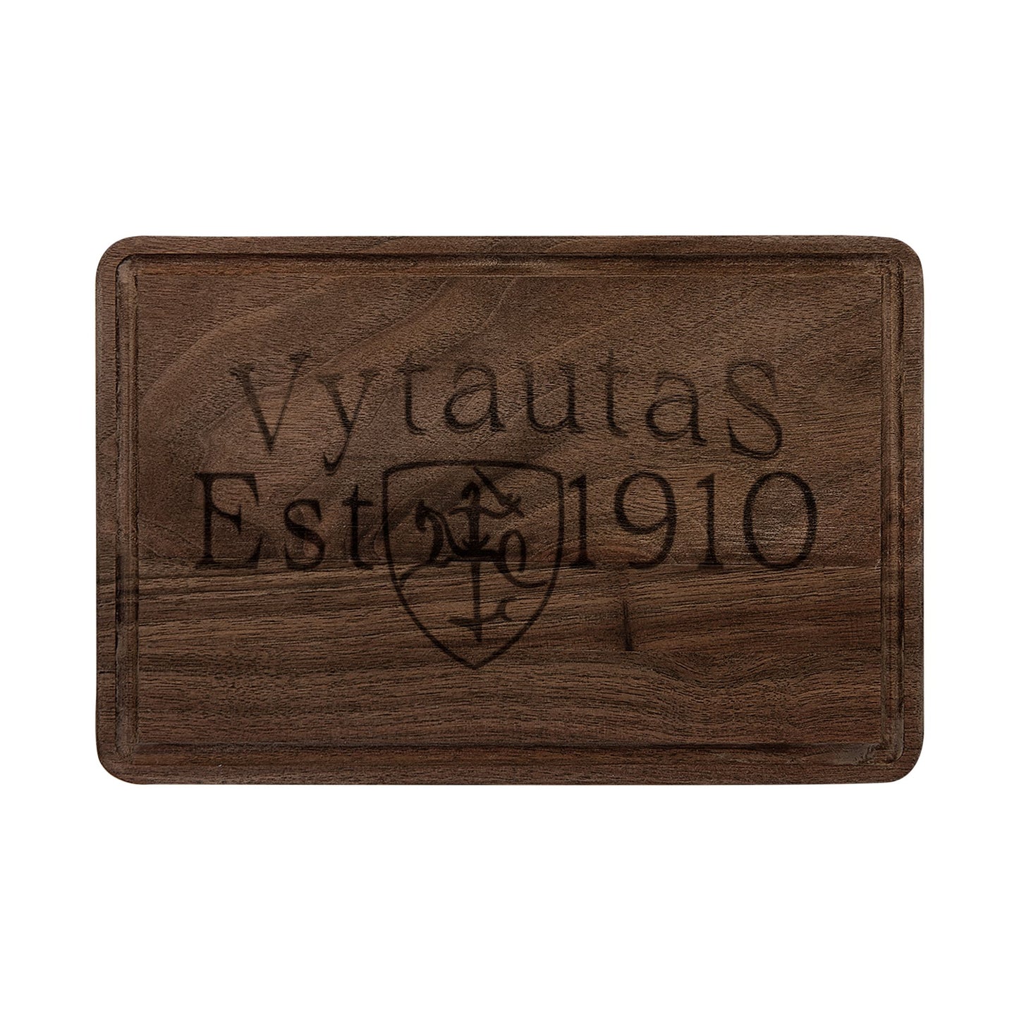 Vytautas Est. 1910 Engraved Wooden Cutting Board – Personalized Lithuanian Crest Gift