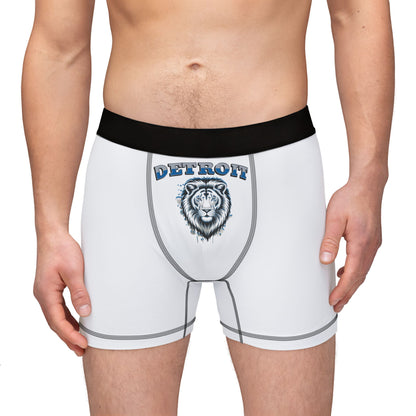 White Detroit Lions Men's Boxers - AOP, Funny Gift for Sports Fans, Comfort Wear, Game Day Apparel, Unique Men's Underwear