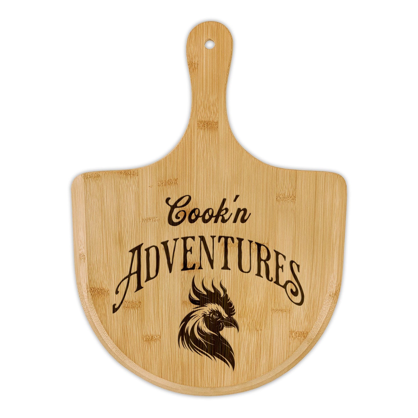 Bamboo Pizza Peel – "Cook'n Adventures" Engraved Serving Board