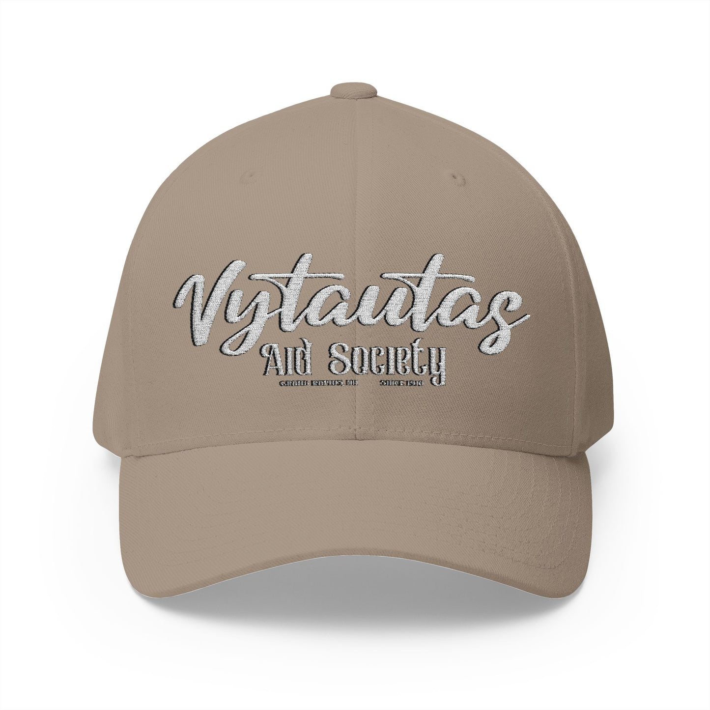 Vytautas Fitted Embroidered Cap — Retro Script Logo Fitted Baseball Hat