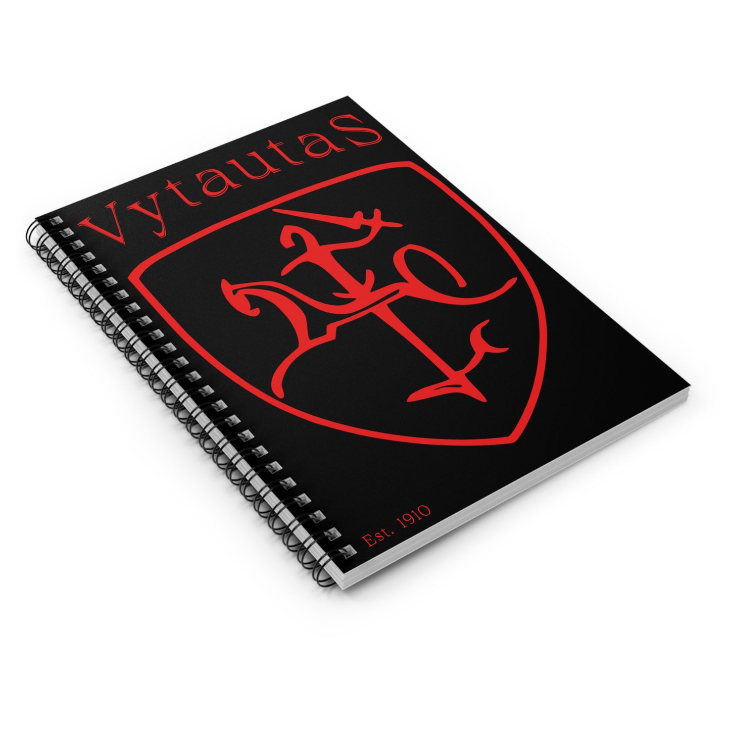 Red on Black Vytautas Shield Spiral Notebook — "Ruled" Journal (Est. 1910)