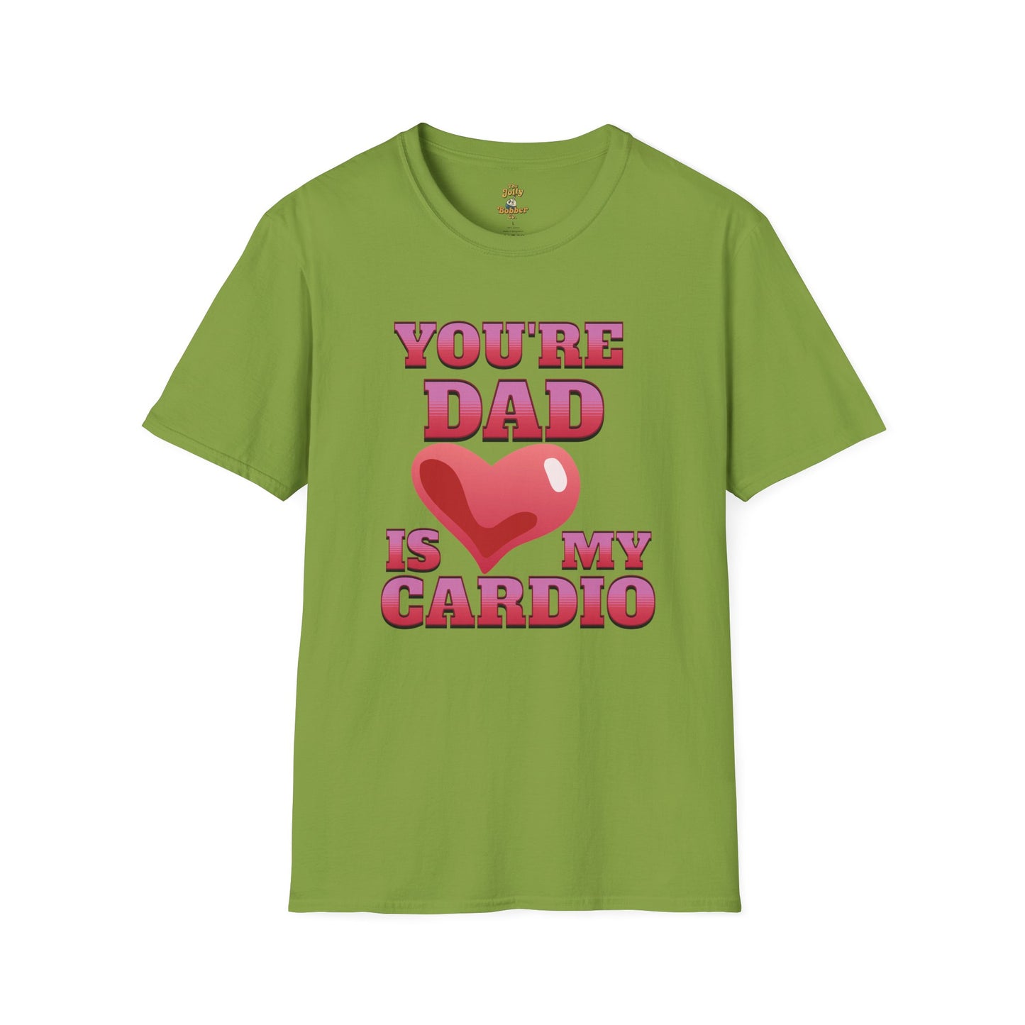 Funny T Shirt for Mom's featuring 'Your Dad Is My Cardio' design, perfect for casual wear and lighthearted humor in Kiwi 