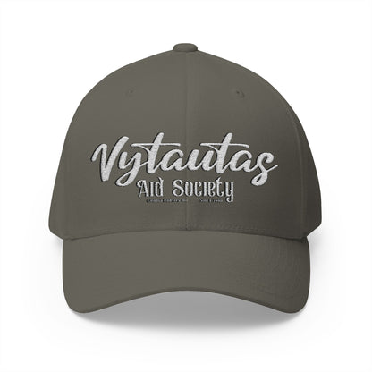 Vytautas Fitted Embroidered Cap — Retro Script Logo Fitted Baseball Hat