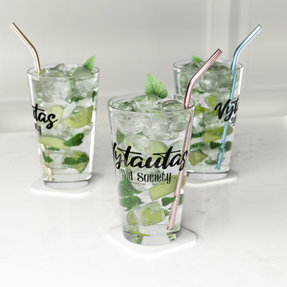 Vytautas Aid Society 16oz Pint Glass – Clear Drinking Glass with Script Logo