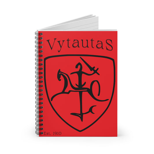 Vytautas Shield Spiral Notebook 2 — New Black on Red Journal (Est. 1910)