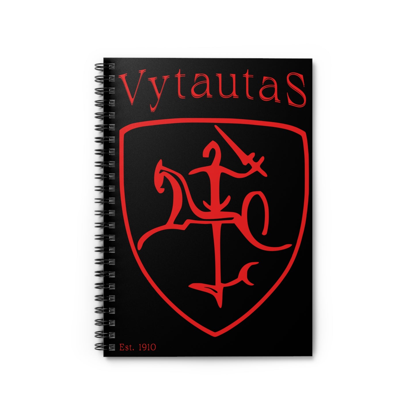 Red on Black Vytautas Shield Spiral Notebook — "Ruled" Journal (Est. 1910)