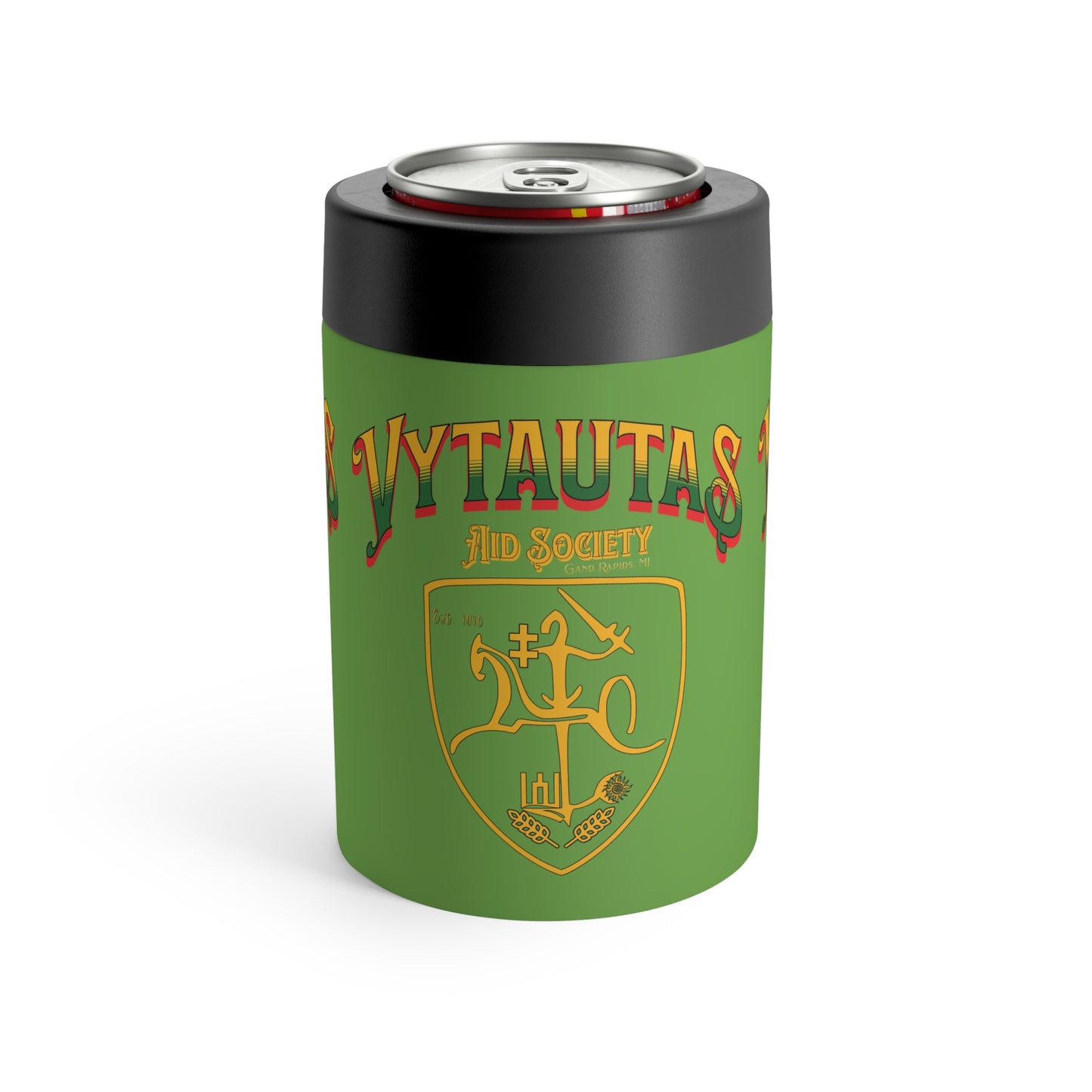 Vytautas Can Holder Green— Vytautas Aid Society Shield 2 Cooler