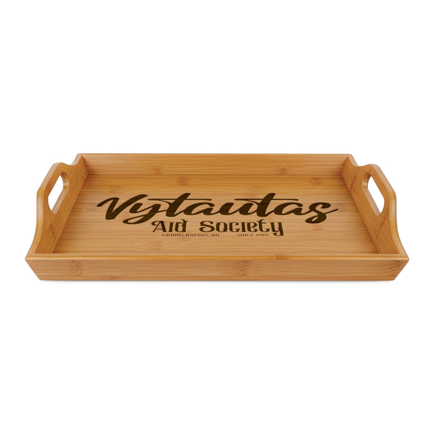 Engraved Bamboo Serving Tray — "Vytautas Aid Society"  Decorative Tray