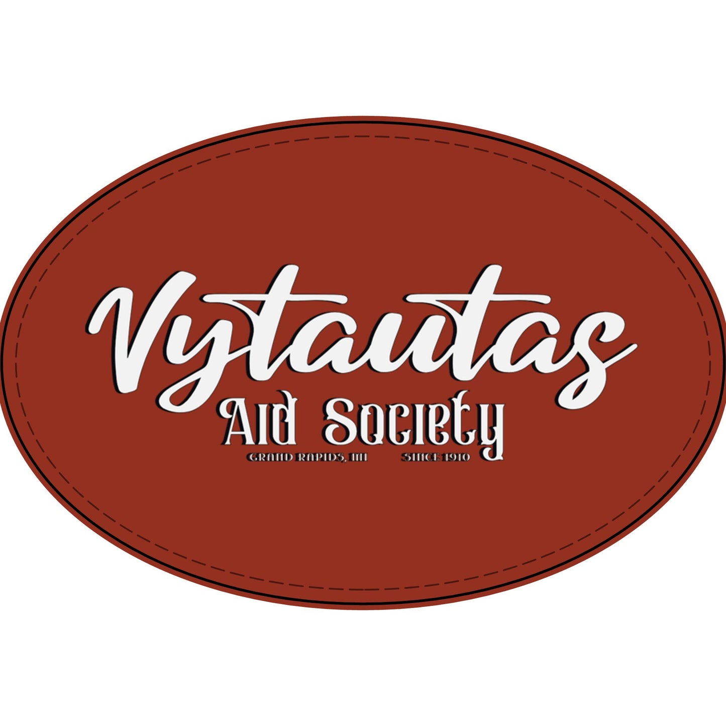 Faux Leather Patch — "Vytautas Aid Society" Engraved "Heat Press On" Badge