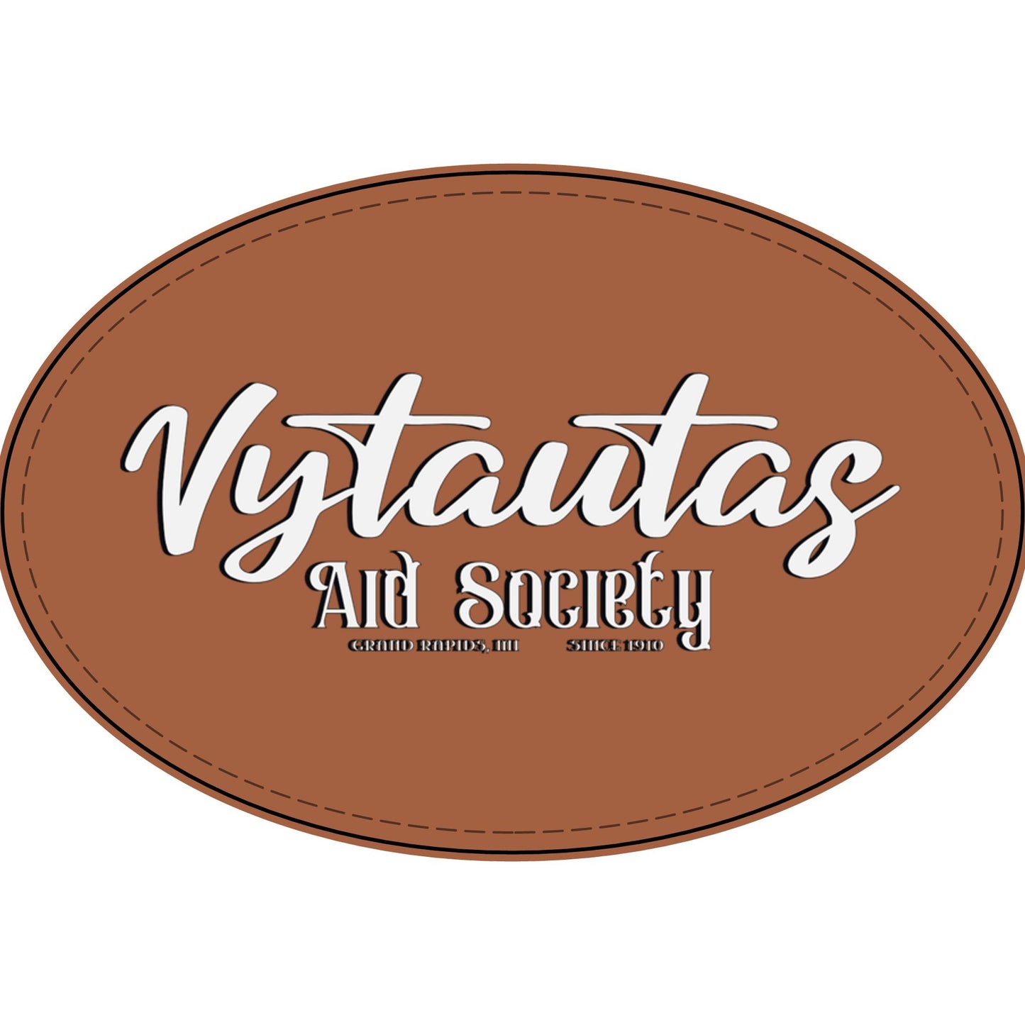 Faux Leather Patch — "Vytautas Aid Society" Engraved "Heat Press On" Badge