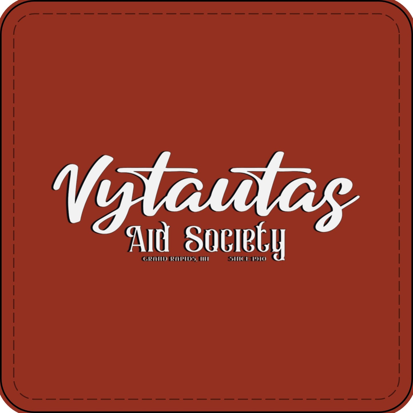 Faux Leather Patch — "Vytautas Aid Society" Engraved "Heat Press On" Badge