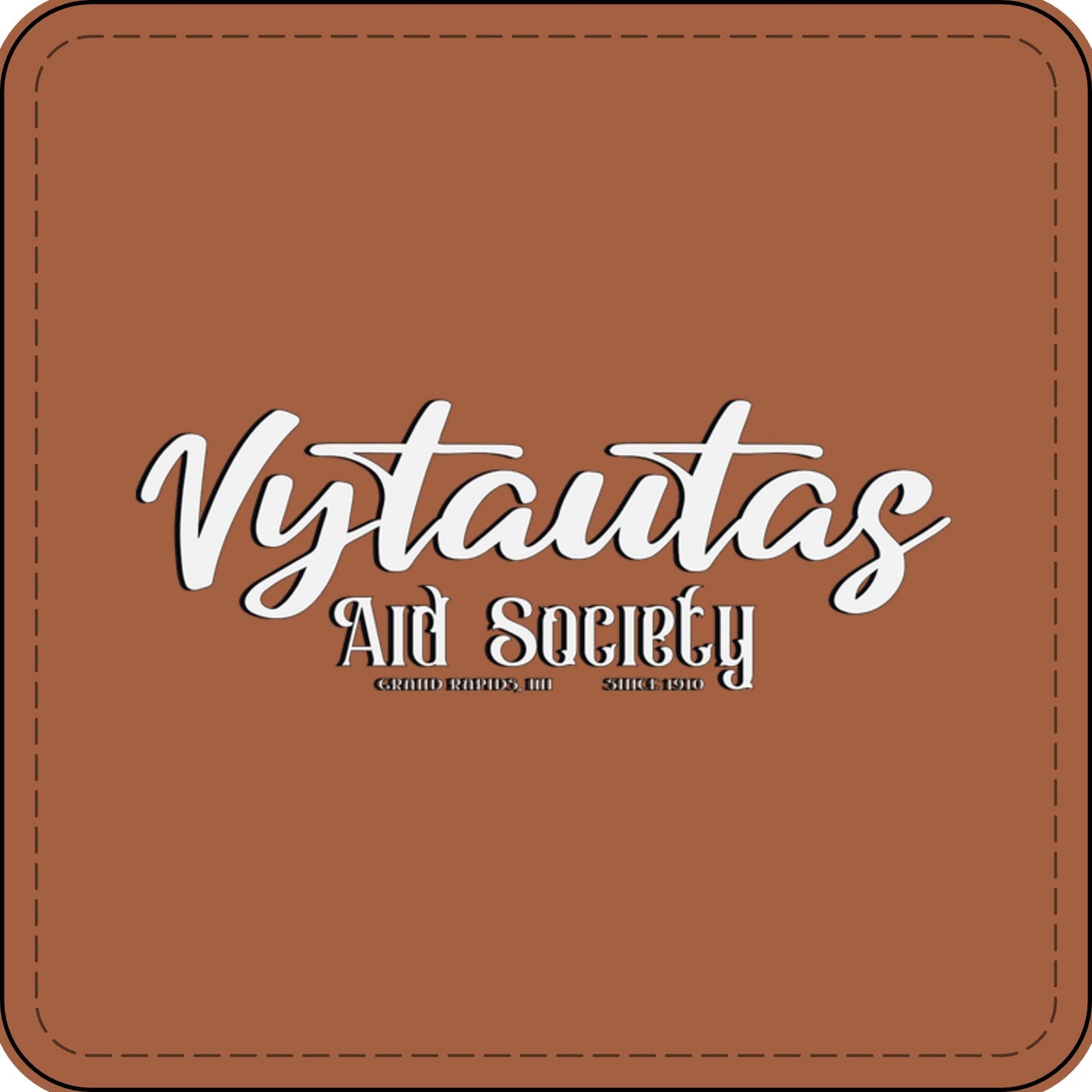 Faux Leather Patch — "Vytautas Aid Society" Engraved "Heat Press On" Badge