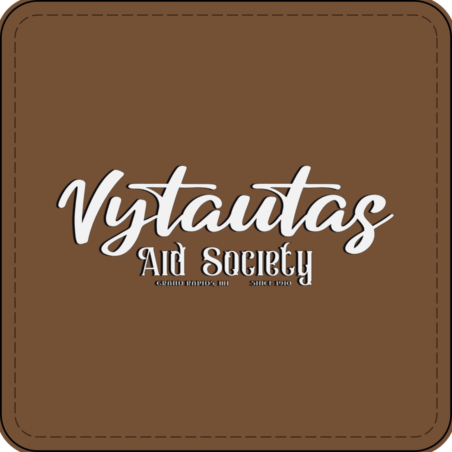 Faux Leather Patch — "Vytautas Aid Society" Engraved "Heat Press On" Badge