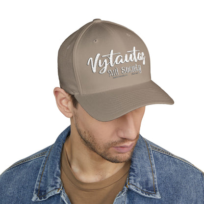 Vytautas Fitted Embroidered Cap — Retro Script Logo Fitted Baseball Hat