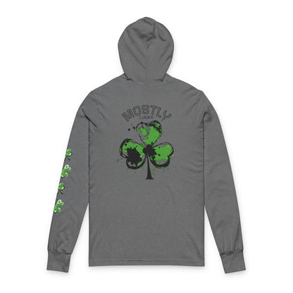 St. Patrick's Shamrock Hooded Long Sleeve Tee — 'Mostly Lucky' Graphic
