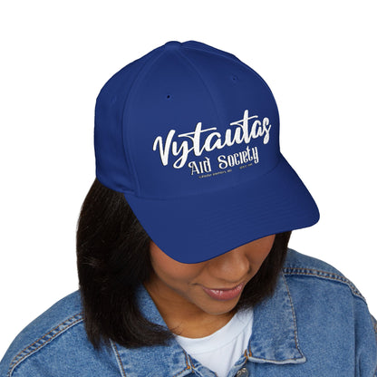 Vytautas Fitted Embroidered Cap — Retro Script Logo Fitted Baseball Hat