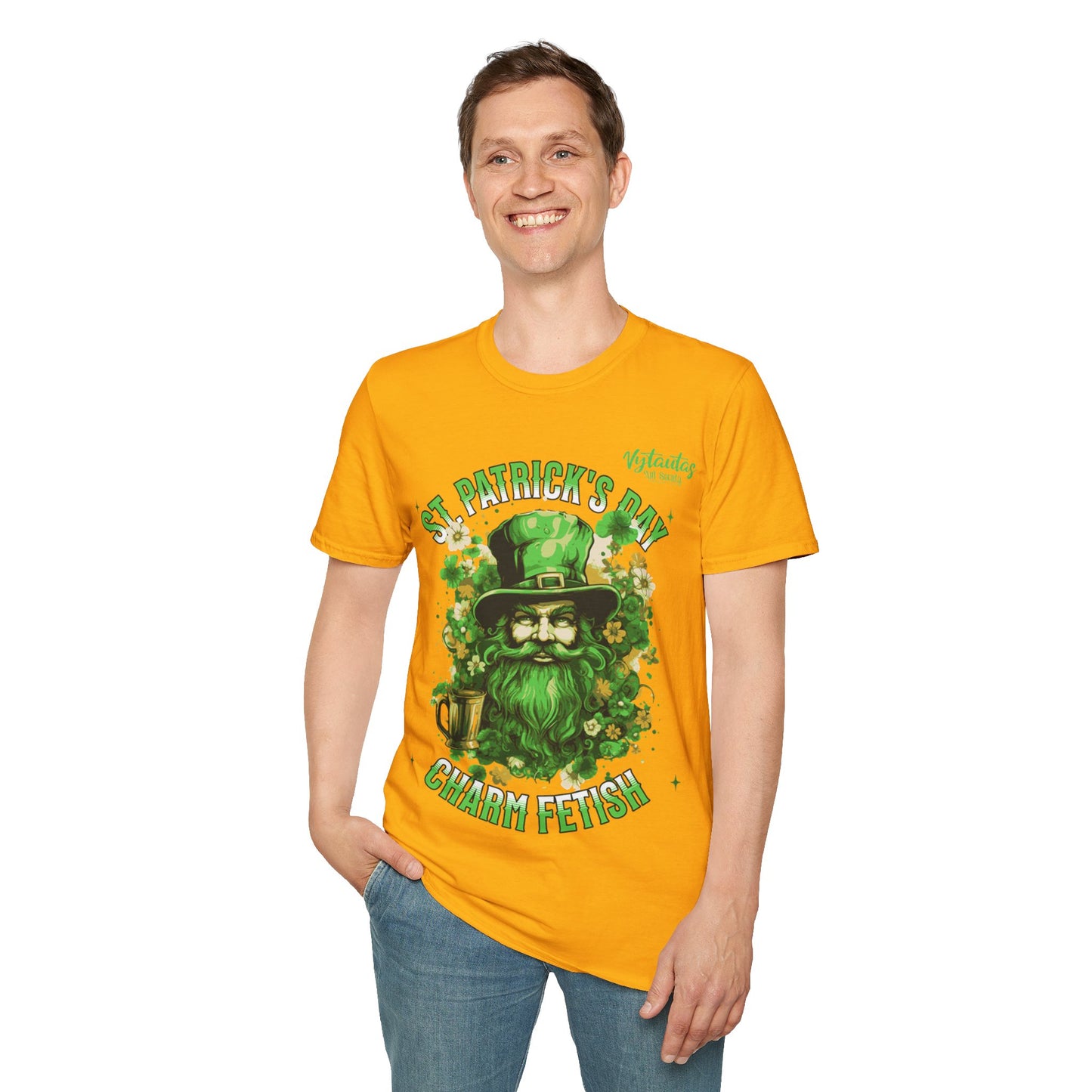 Vytautas St. Patrick's Day Leprechaun T-Shirt — "Charm Fetish" Green Beer & Shamrock Design