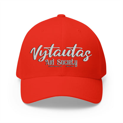 Vytautas Fitted Embroidered Cap — Retro Script Logo Fitted Baseball Hat