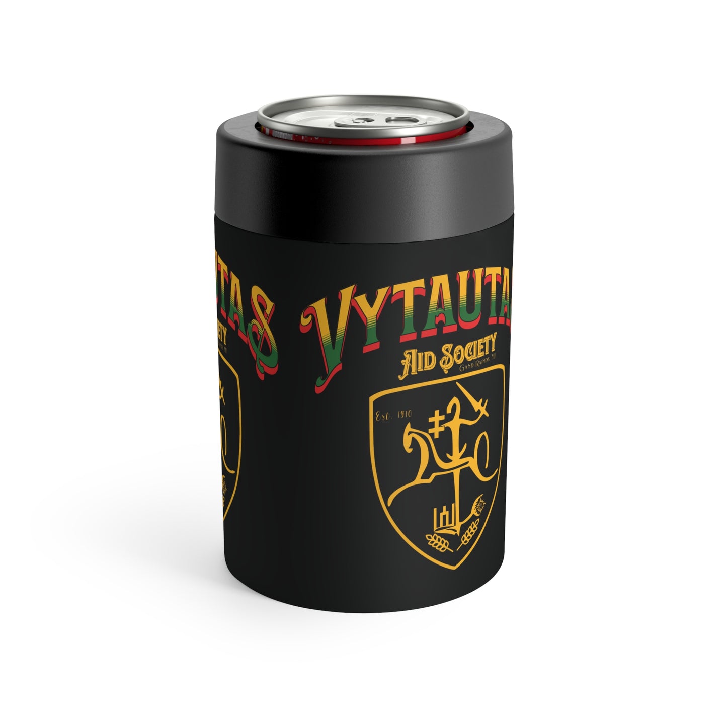 Vytautas Can Holder Black— Vytautas Aid Society Shield 2 Cooler