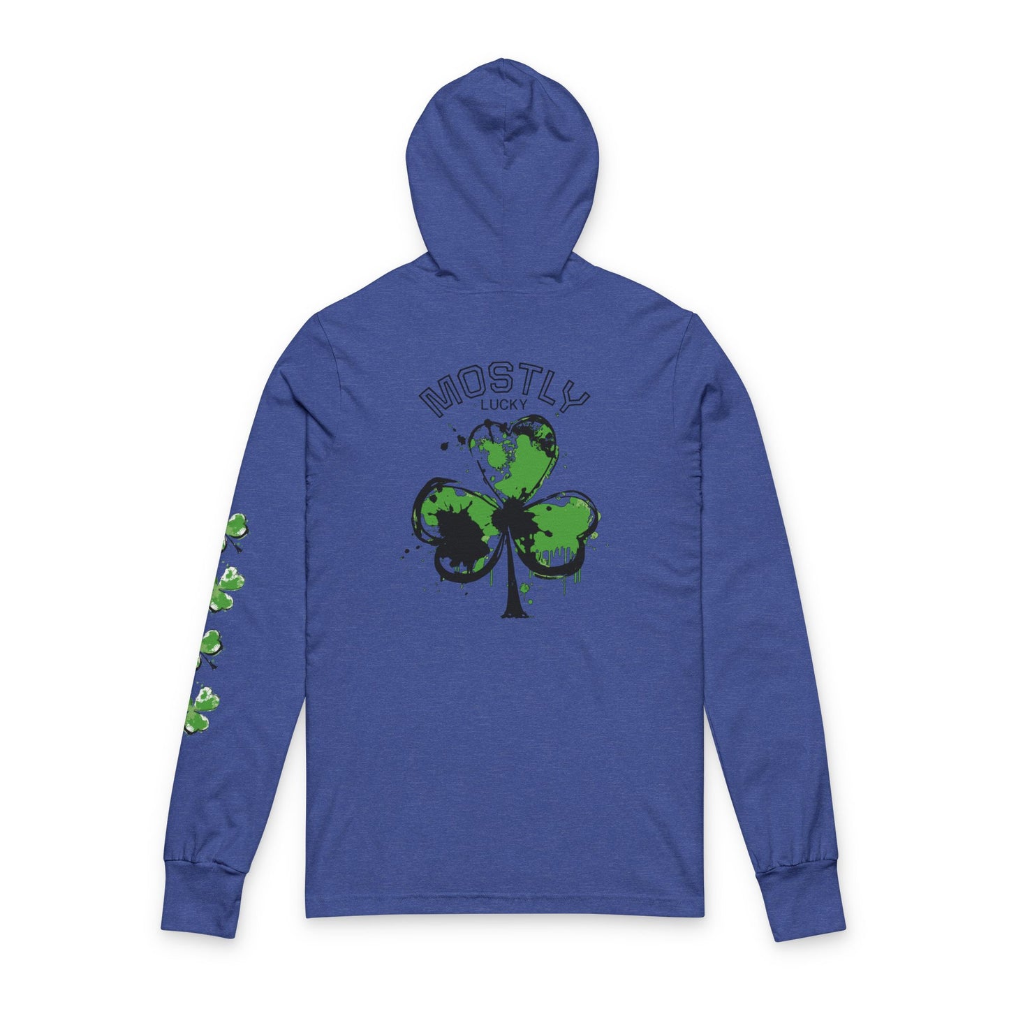 St. Patrick's Shamrock Hooded Long Sleeve Tee — 'Mostly Lucky' Graphic