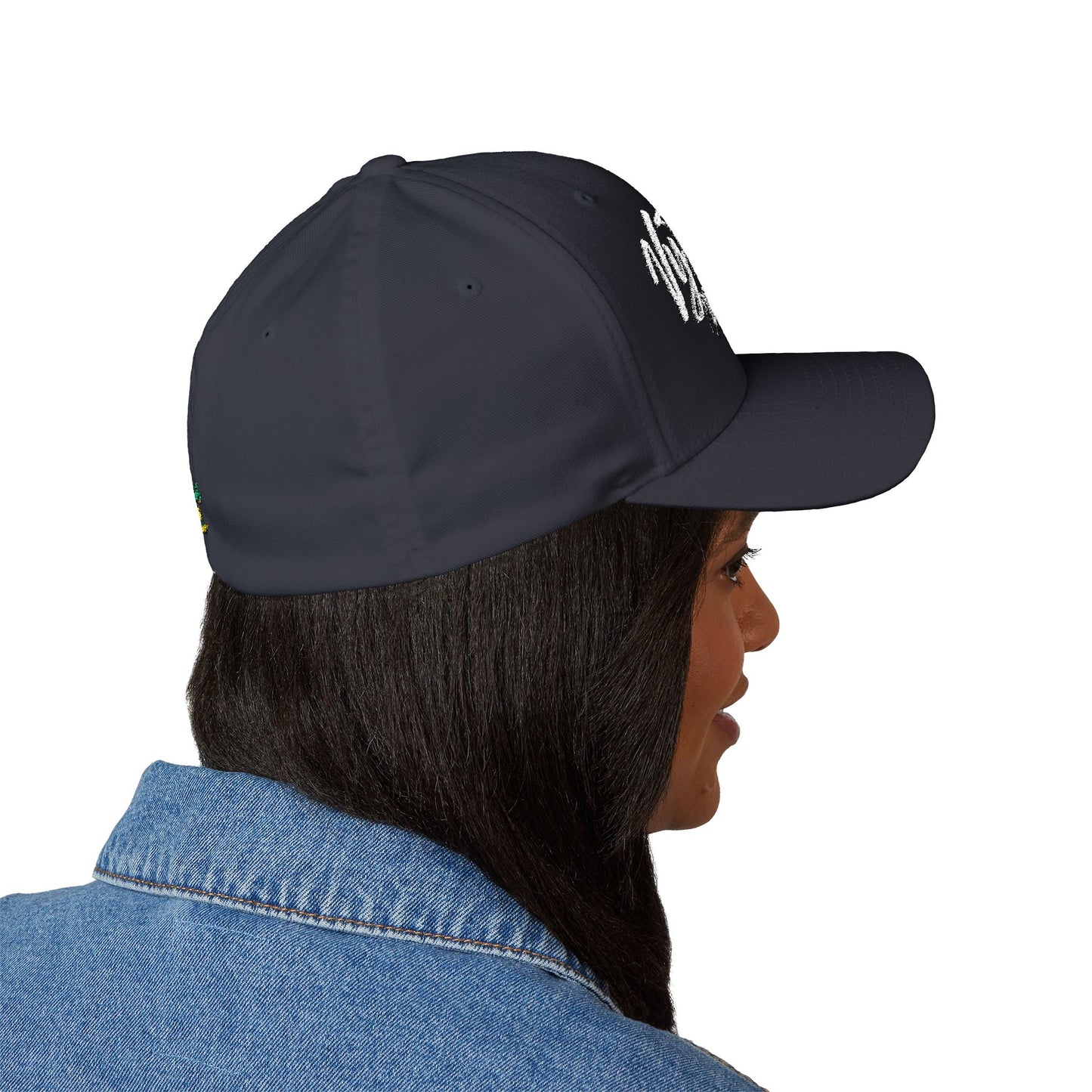 Vytautas Fitted Embroidered Cap — Retro Script Logo Fitted Baseball Hat