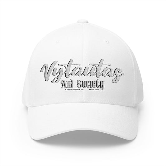 Vytautas Fitted Embroidered Cap — Retro Script Logo Fitted Baseball Hat