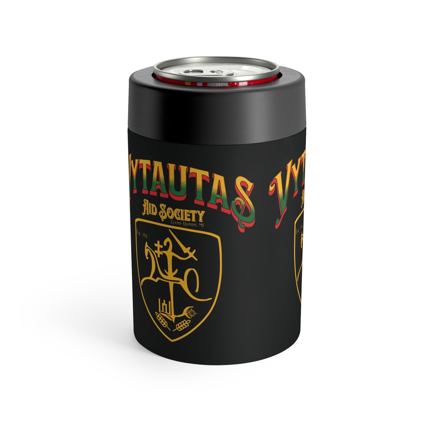 Vytautas Can Holder Black— Vytautas Aid Society Shield 2 Cooler