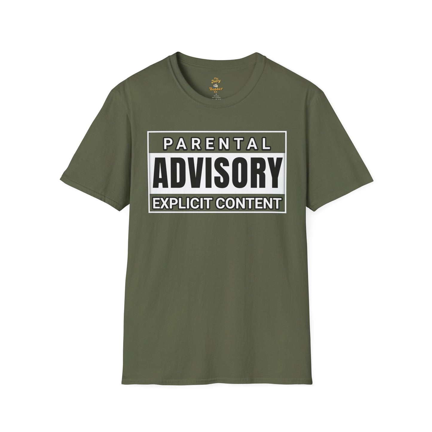 Graphic Tee - Iconic 'Parental Advisory Explicit Content' Design for Edgy Gen X - The Jolly Bobber 