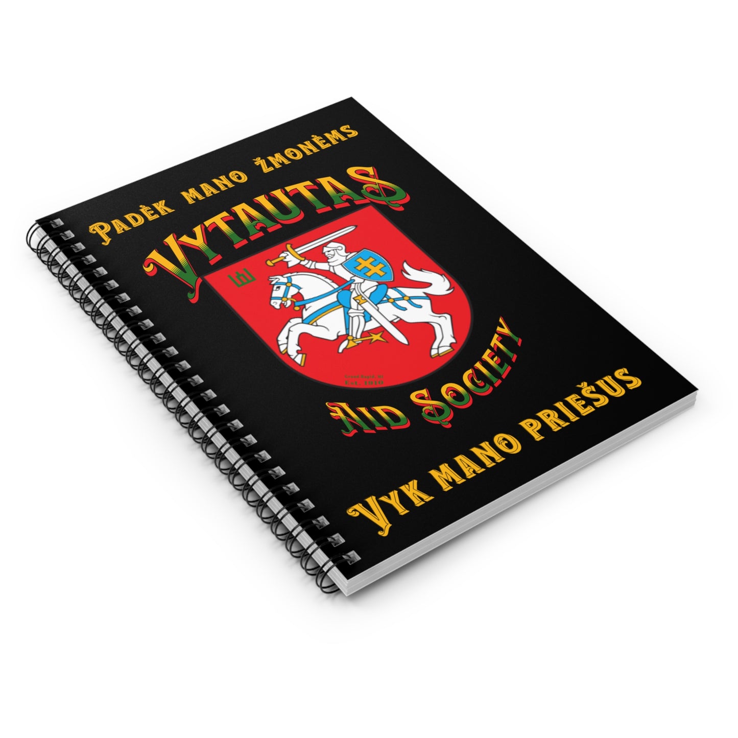 Vytautas Gold on Black Vytautas Shield 2 Spiral Notebook — Journal (Est. 1910)