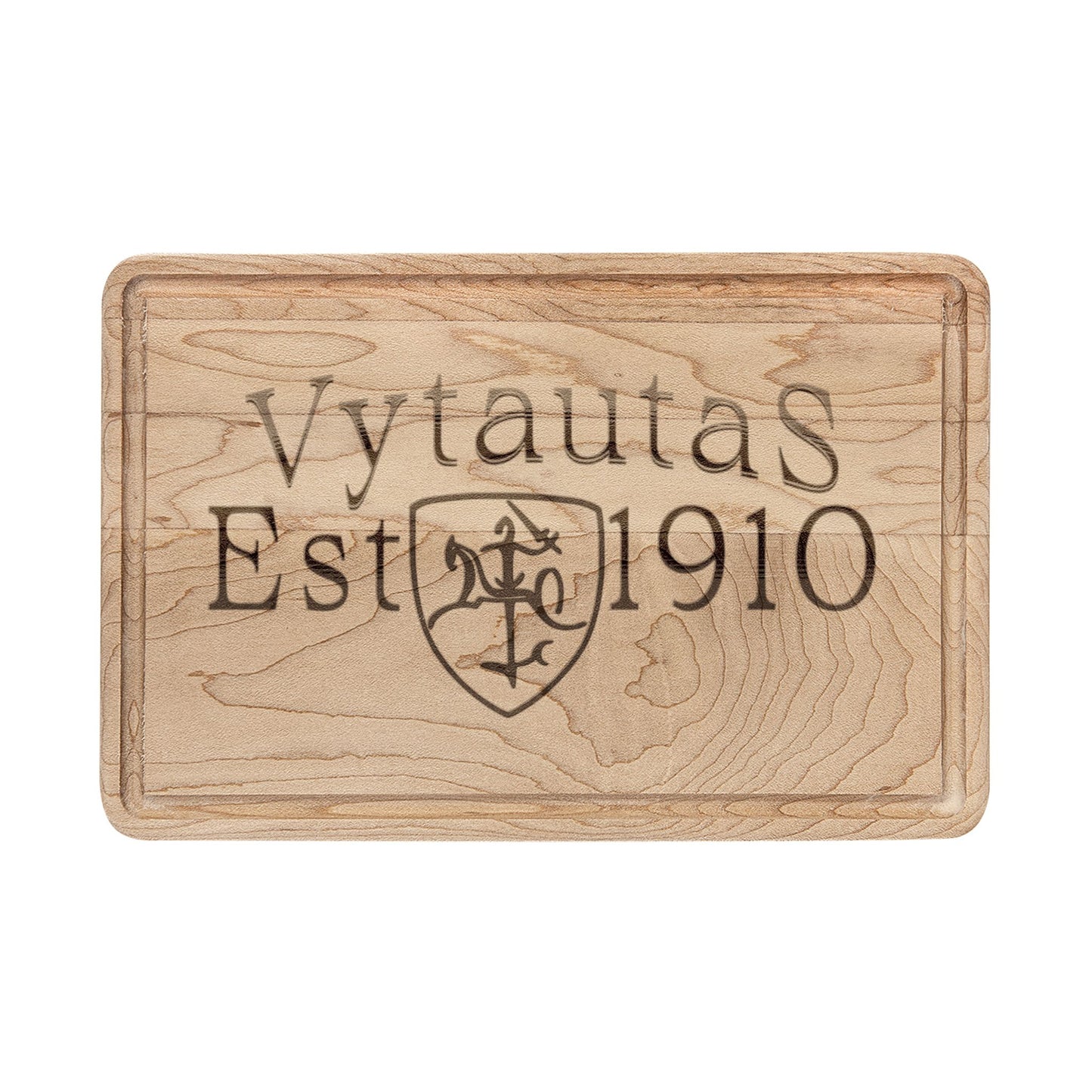Vytautas Est. 1910 Engraved Wooden Cutting Board – Personalized Lithuanian Crest Gift