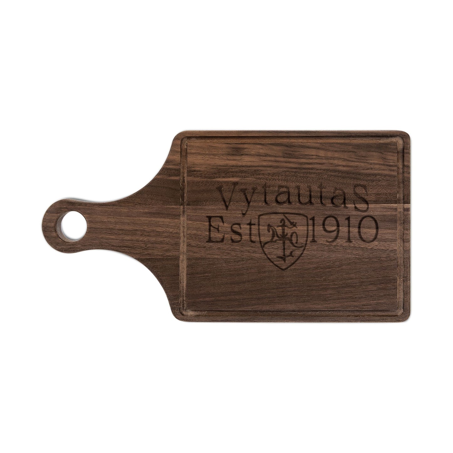 Vytautas Est. 1910 Engraved Wooden Cutting Board – Personalized Lithuanian Crest Gift